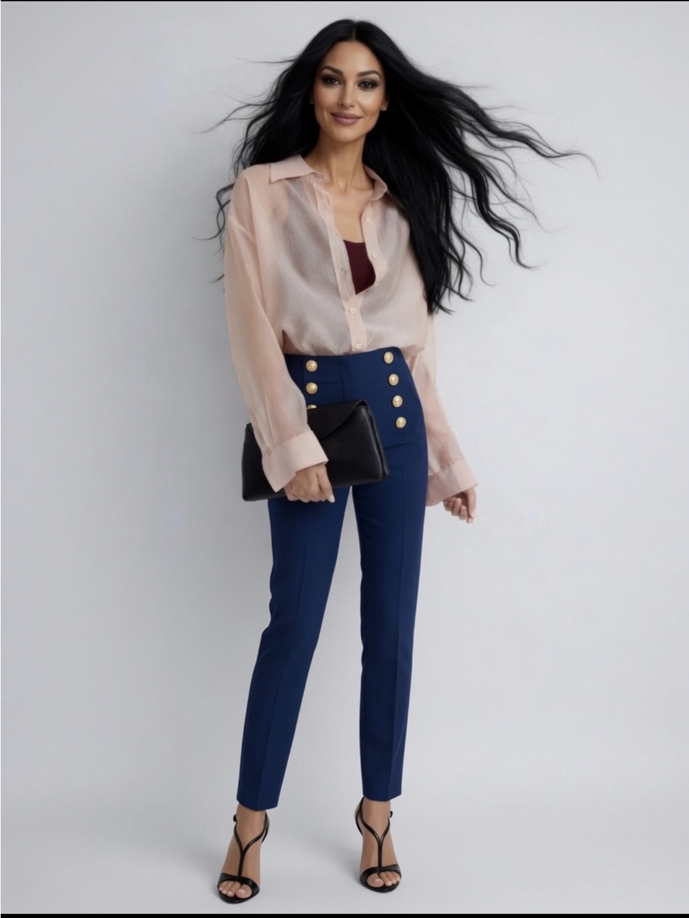 Derek Lam 10 Crosby Sailor Cropped Pants Black Gold Button Size 2 $375